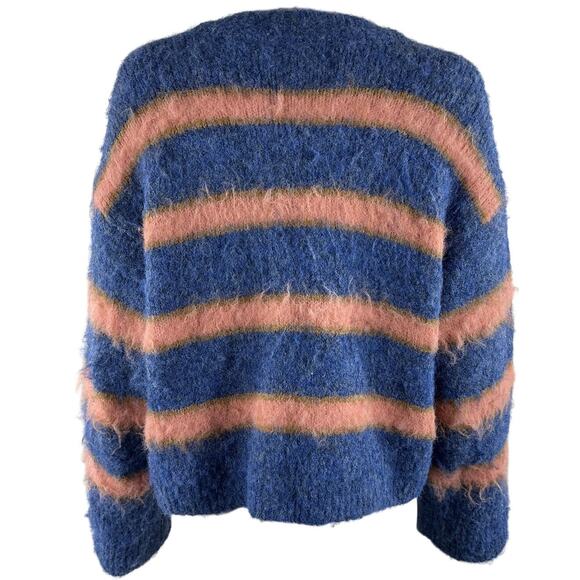 L Space Fuzzy Blue And Pink Montauk Stripe Cardigan Sweater Size S - Picture 3 of 4